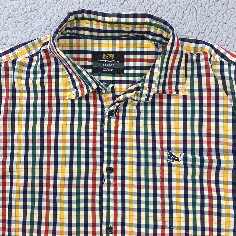 Drunknmunky Mens XL Multi Color Gingham Check Button Down Shirt Streetwear